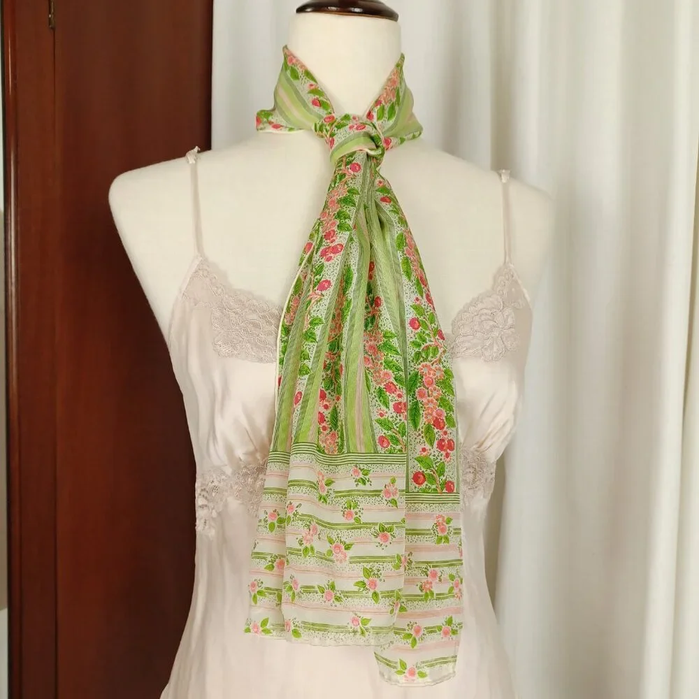 s o l d * 70s Vintage Silk Striped Scarf, 13 x 51, Made in Japan - Picture 3 of 6